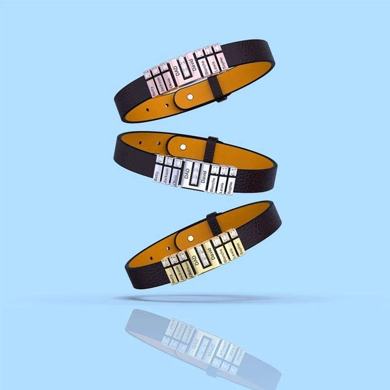 Personalized Leather Bracelet- Father's Day Gift For Him - Personalized Name Beads Men Leather/Stainless Steel Bracelet - Frimunt Clothing Co.