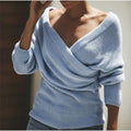 Sexy Crossed V Neck Soft Knit Women's Sweater Pullover - Frimunt Clothing Co.