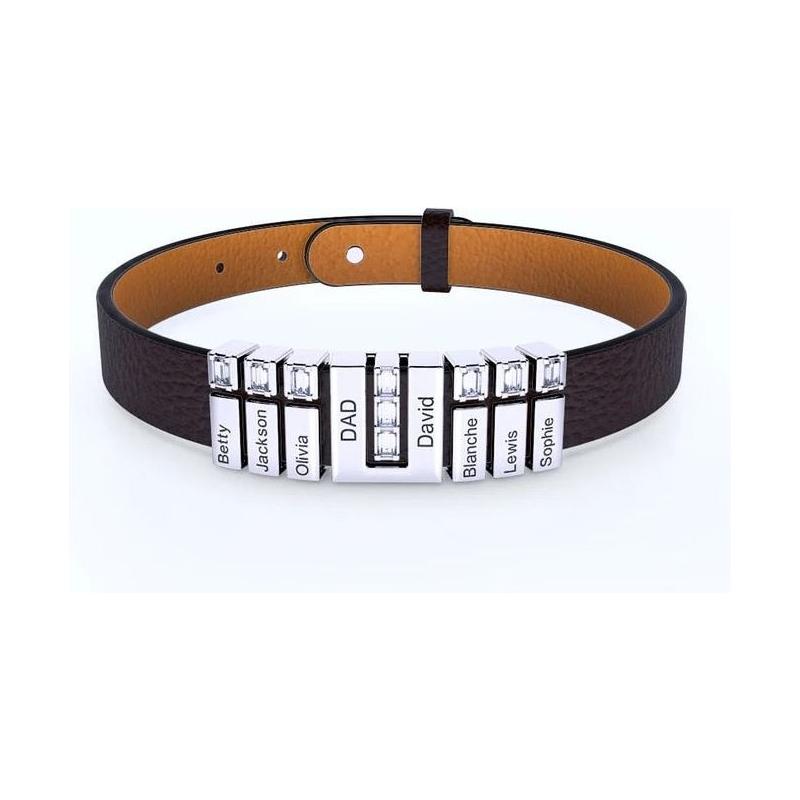 Personalized Leather Bracelet- Father's Day Gift For Him - Personalized Name Beads Men Leather/Stainless Steel Bracelet - Frimunt Clothing Co.