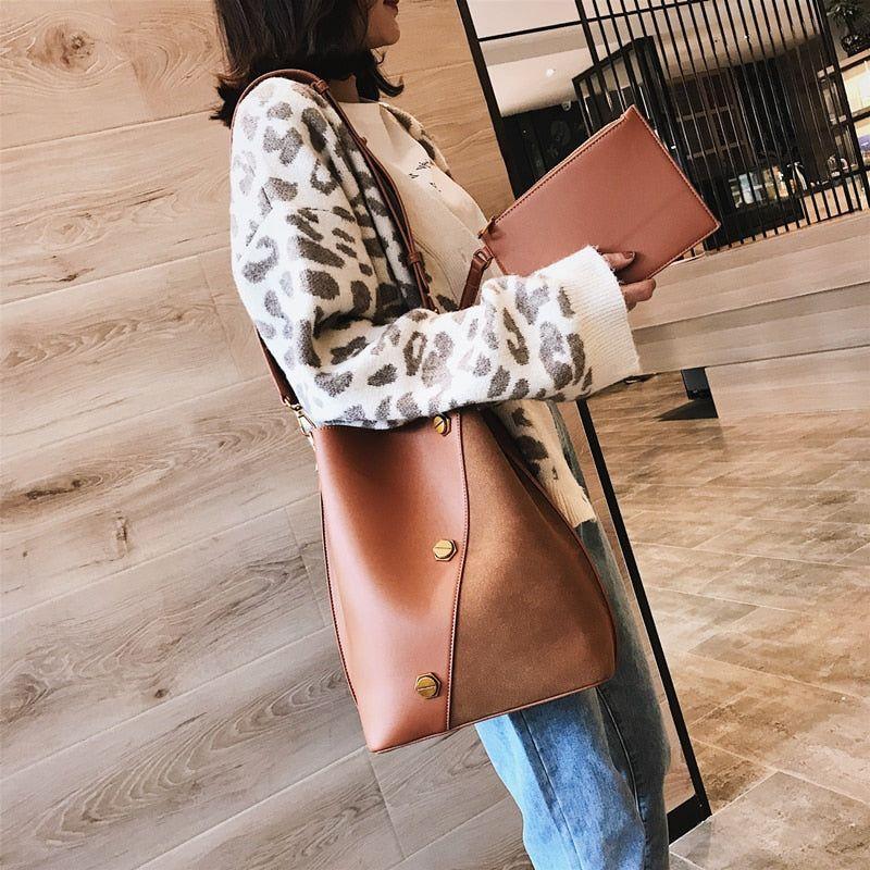 Burminsa Suede Bucket Women Shoulder Bag Wide Strap Handbag/Crossbody Bags With Coin Purse - Frimunt Clothing Co.