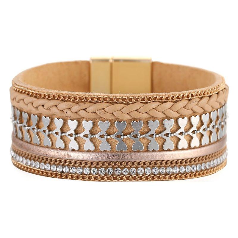 Woven Leather Diamond Strip Ethnic Bracelet Unisex Magnetic Buckle Bracelet - Frimunt Clothing Co.