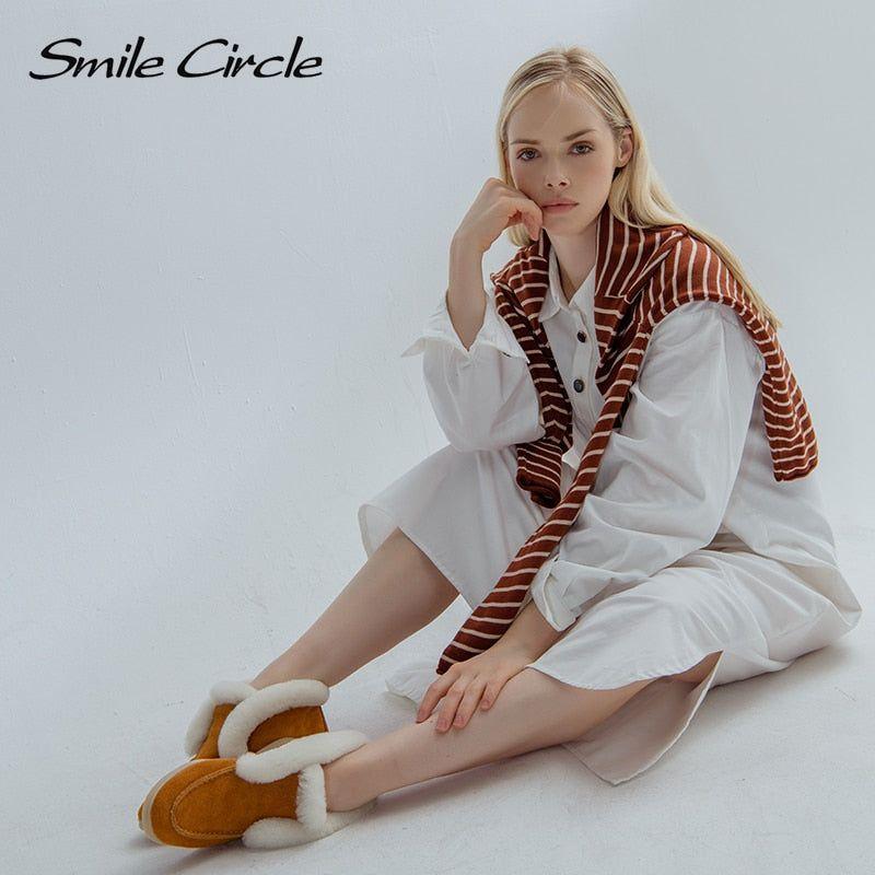 Women's Genuine Cow-Suede Leather Ankle Natural Fur Warm Winter Slip-On Boots - Frimunt Clothing Co.