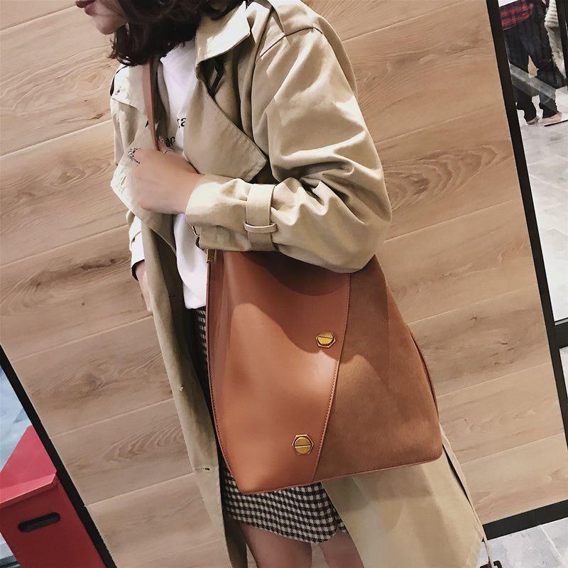 Burminsa Suede Bucket Women Shoulder Bag Wide Strap Handbag/Crossbody Bags With Coin Purse - Frimunt Clothing Co.