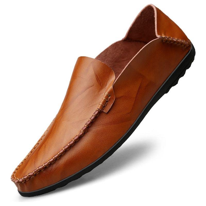 Men's Genuine Split Leather Non-slip Loafer Flats Driving Shoes - Frimunt Clothing Co.