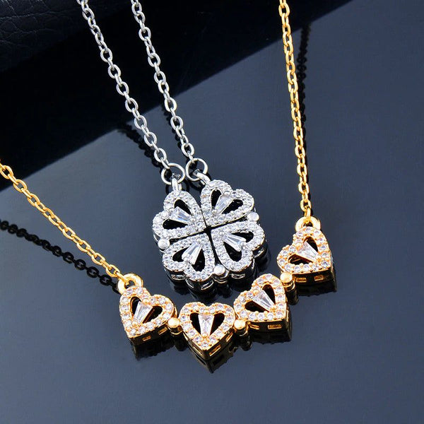 Women's Magnetic Folding Heart-Shaped Four-Leaf Clover Necklace New Popular Design 2 in 1 - Frimunt Clothing Co.