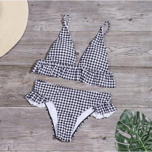 Bikinis Set Plaid High Waist Ruffle Women's Swimsuit Sexy Two Piece Bathing Suits - Frimunt Clothing Co.