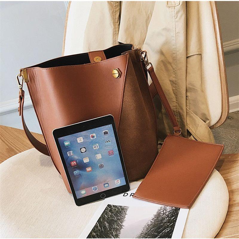 Burminsa Suede Bucket Women Shoulder Bag Wide Strap Handbag/Crossbody Bags With Coin Purse - Frimunt Clothing Co.