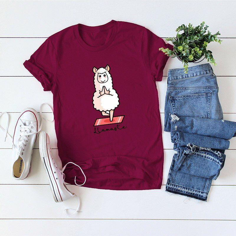 Summer Cotton T Shirt Women Cute Yoga Llama Graphic Tees Plus Size 5XL - Frimunt Clothing Co.