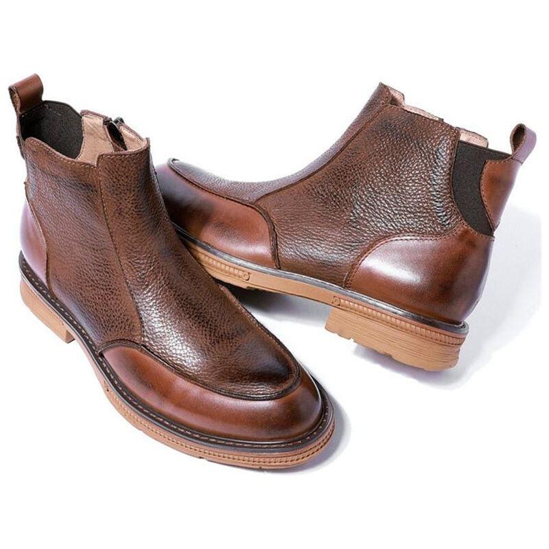 High End Men's Winter Full Grain Leather Ankle Chelsea Boots Side Zip, Retro Style - Frimunt Clothing Co.