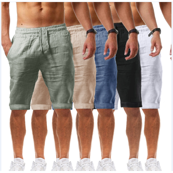 Summer Men's Casual Cotton Linen Shorts Solid Color Elastic Drawstring Waist - Frimunt Clothing Co.