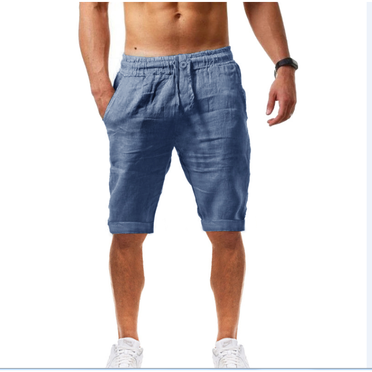 Summer Men's Casual Cotton Linen Shorts Solid Color Elastic Drawstring Waist - Frimunt Clothing Co.