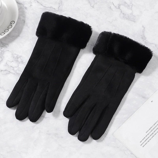 Women Winter Touch Screen Suede Furry Warm Full Finger Gloves - Frimunt Clothing Co.