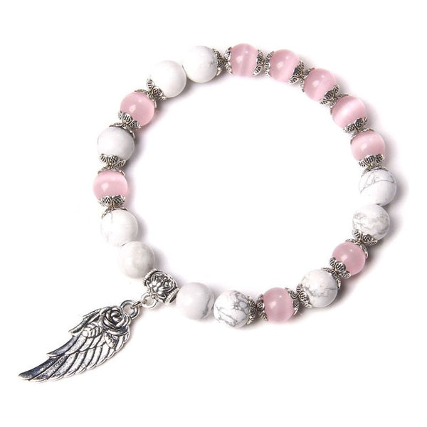 Handmade Silver Color Angel Wing charm Bracelet With Natural Stones Beads - Frimunt Clothing Co.