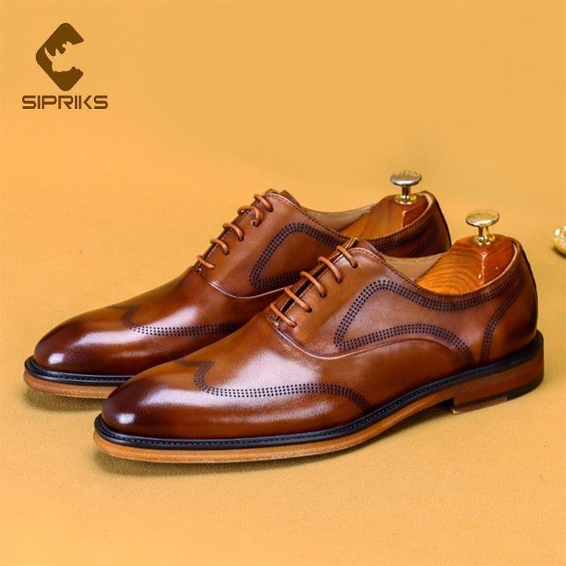 Men's Leather Shoes High Quality Italian Handmade Wingtip Dress Shoes Brogues Oxfords - Frimunt Clothing Co.