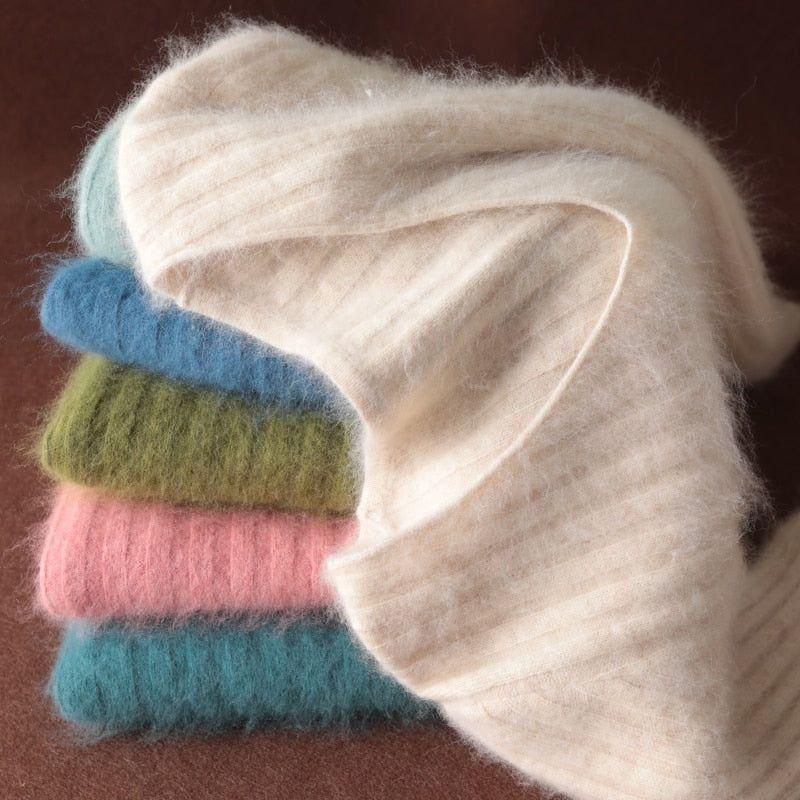 Super Warm 100% Mink Cashmere Women Sweaters Winter High Elasticity Soft Tops V-neck Casual Basics - Frimunt Clothing Co.