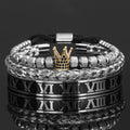 3 Piece Set Luxury Crown Handmade Men Enamel Roman Numeral Bangles Hemp Rope Stainless Steel Micro Pave CZ Luxury Jewelry - Frimunt Clothing Co.