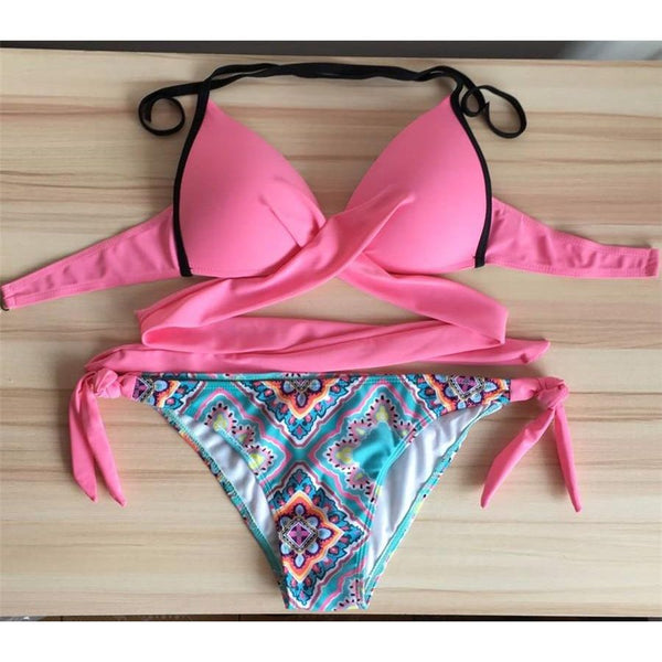 Sexy Bikini Women's Swimsuit Push Up Swimwear Criss Cross Bandage Halter Bathing Suit - Frimunt Clothing Co.