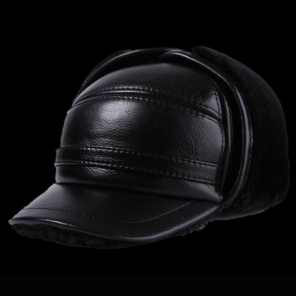 LA SPEZIA Winter Bomber Hat Men Russian Genuine Cow Leather Ushanka Cap With Ear Flaps Warm Fur Lining - Frimunt Clothing Co.