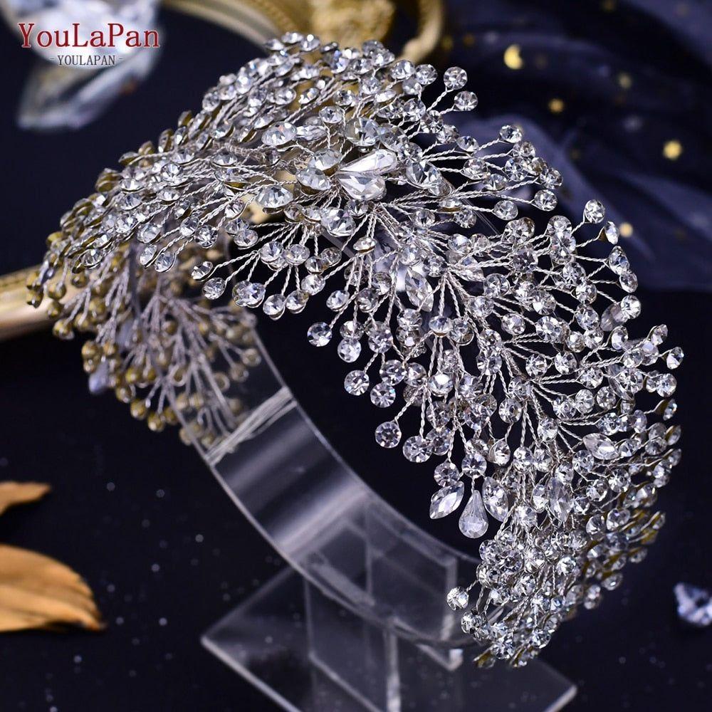 Luxurious Rhinestone Headband Silver Hair Accessories Bling Bride Tiaras - Frimunt Clothing Co.