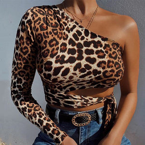 Women's Leopard Print Cropped Sexy Slim blouses - Frimunt Clothing Co.