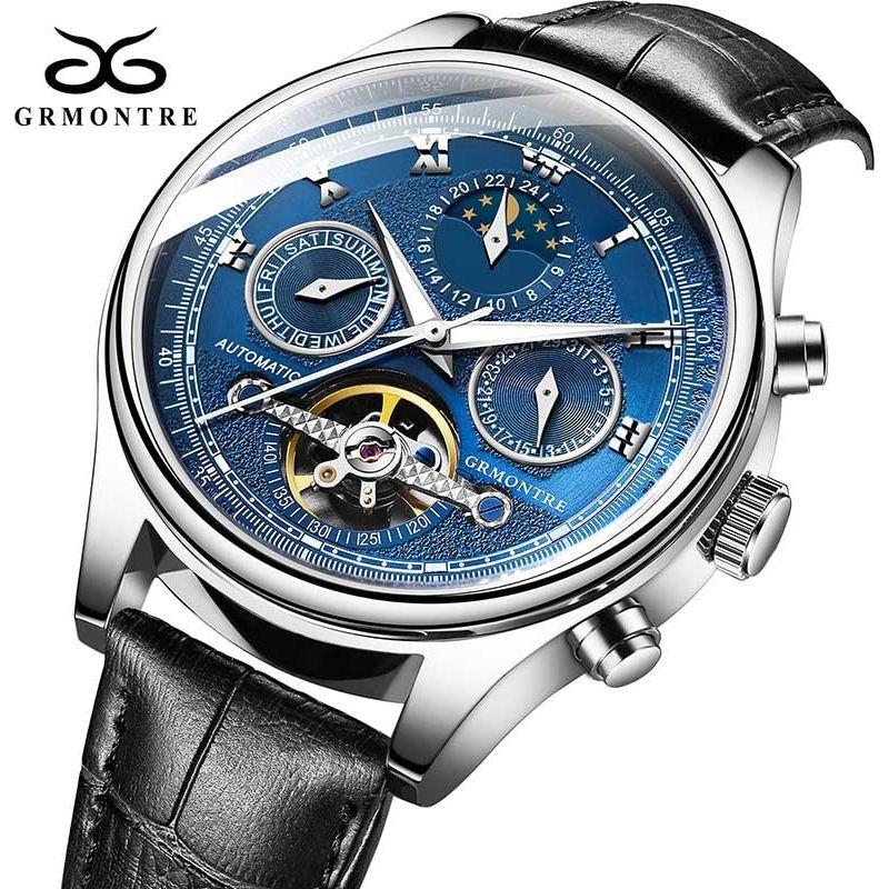 Men's Skeleton Tourbillon Mechanical Watch Automatic Classic Rose Gold Leather Band Wrist Watch - Frimunt Clothing Co.