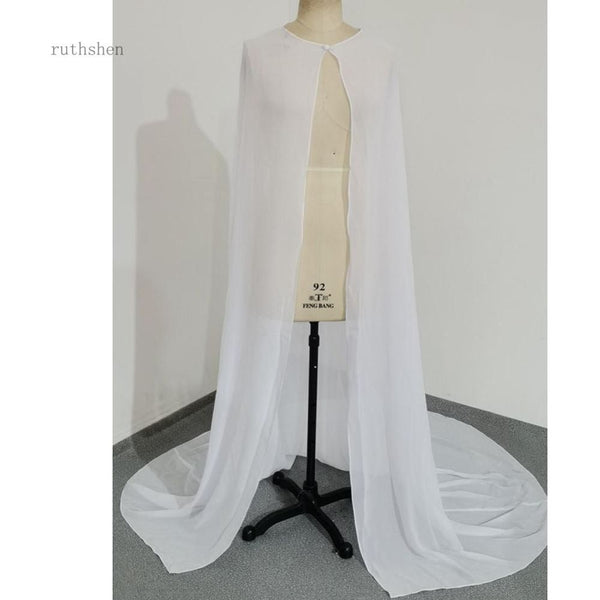 Simple Lady's Chiffon Floor Length Wedding Cape Long Handmade Bridal Wrap - Frimunt Clothing Co.