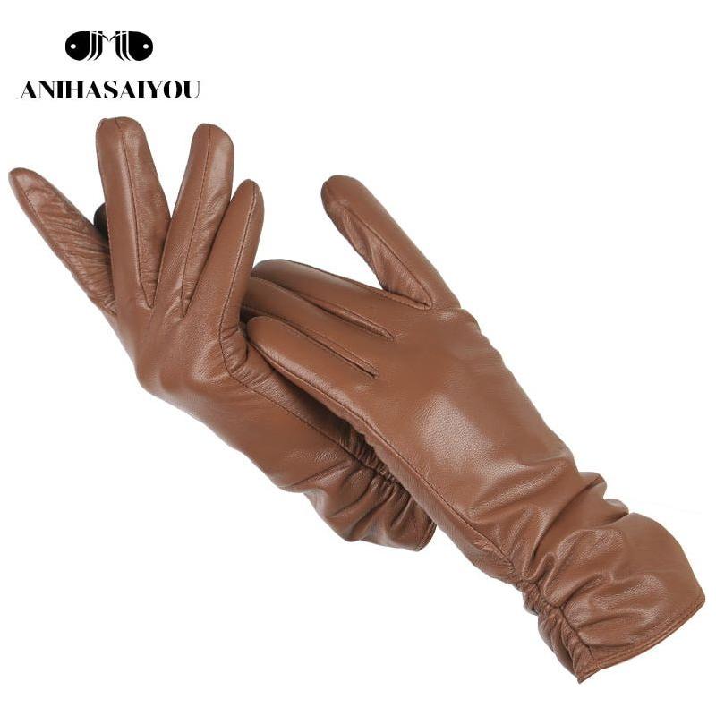 Classic Pleated Women's Genuine Leather Gloves Many Colors Real Sheepskin Leather Winter Gloves-2081 - Frimunt Clothing Co.