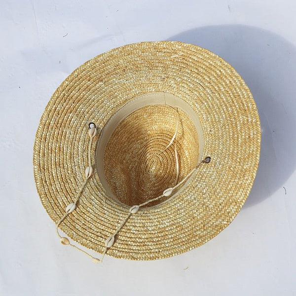 New Seashells Beaded Beach Hats With Chain Straw Woven Fedora Sun Hats Summer