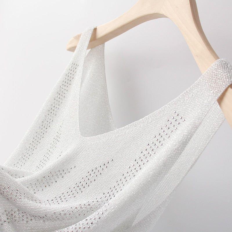 Bling Lurex Summer Knit Tank Top for Women Cami Sleeveless Crystals Top - Frimunt Clothing Co.