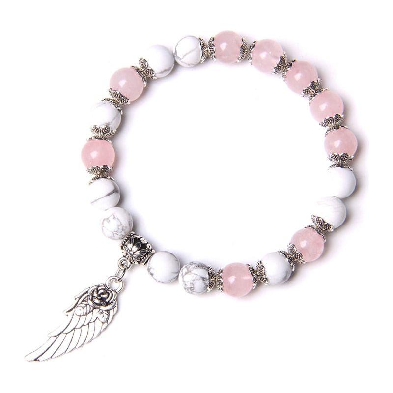Handmade Silver Color Angel Wing charm Bracelet With Natural Stones Beads - Frimunt Clothing Co.