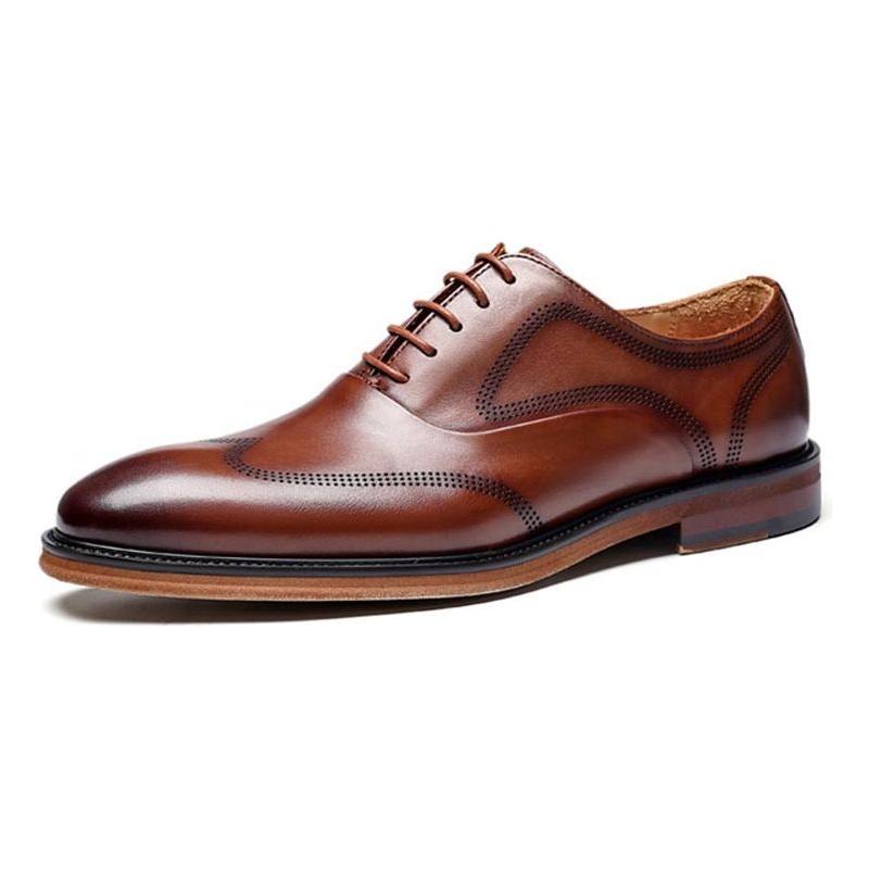 Men's Leather Shoes High Quality Italian Handmade Wingtip Dress Shoes Brogues Oxfords - Frimunt Clothing Co.