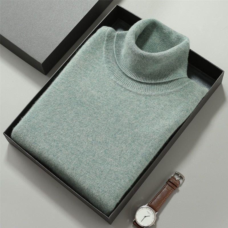 Super Warm 100% Cashmere Turtleneck Sweater Men Clothes 2022 Autumn Winter Knitted Pullover - Frimunt Clothing Co.