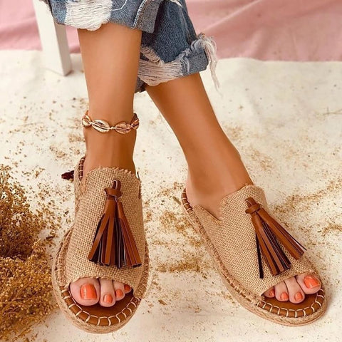 Summer Fashion Women's Chic Handmade Hemp Sandals With Tassels