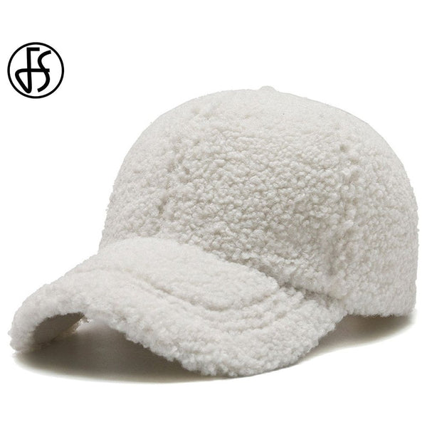 FS Trendy Streetwear Solid Windproof Wool Teddy Winter Baseball Hats For Men Warm White Lambswool - Frimunt Clothing Co.