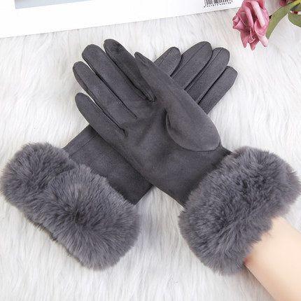 Fashion Women Winter Warm Suede Leather Touch Screen Glove Female Faux Rabit Fur Embroidery Plus velvet thick driving gloves H92 - Frimunt Clothing Co.