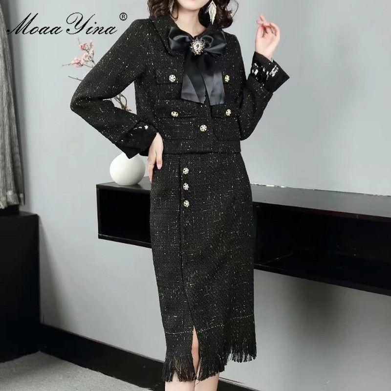 Designer Set Women's Long Sleeve Single-Breasted Jacket Top + Skirt Two-piece set - Frimunt Clothing Co.