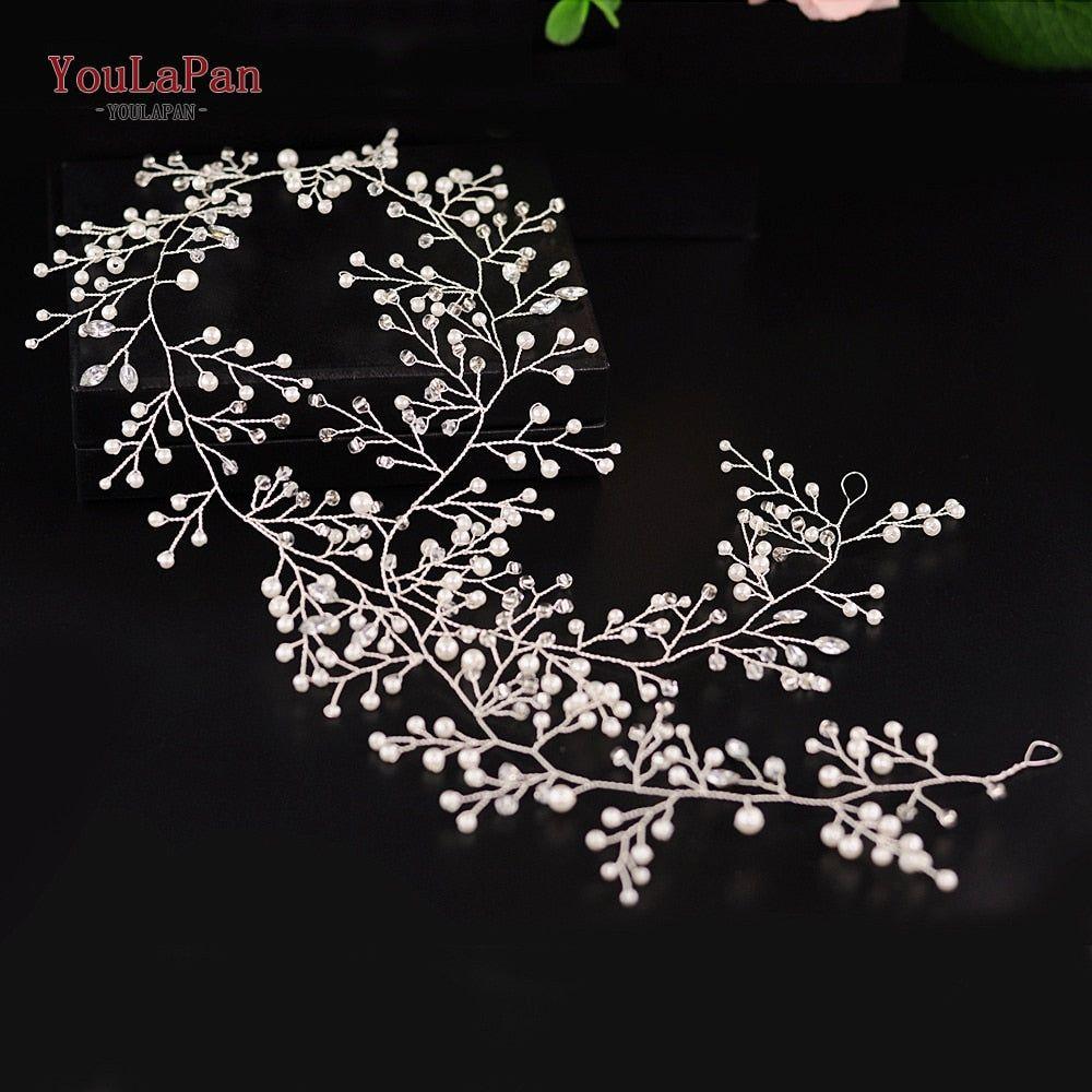 Luxury Pearls & Crystals Wedding Long Hair Vine Bridal Jewelry - Frimunt Clothing Co.