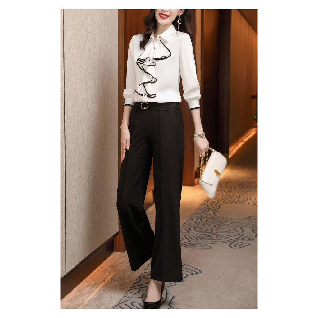 Women's Elegant Ruffle Wave Long Sleeve Spring Autumn Blouse - Frimunt Clothing Co.