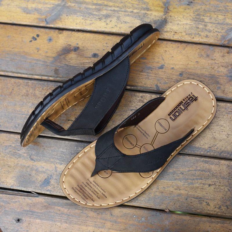 Summer Men's Slippers Genuine Leather Beach Flip Flop Sandals Summer - Frimunt Clothing Co.