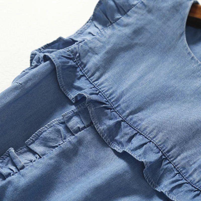 Women's Sleeveless Ruffled Casual Summer Sundress Short Soft Cotton Denim Beach Dress - Frimunt Clothing Co.
