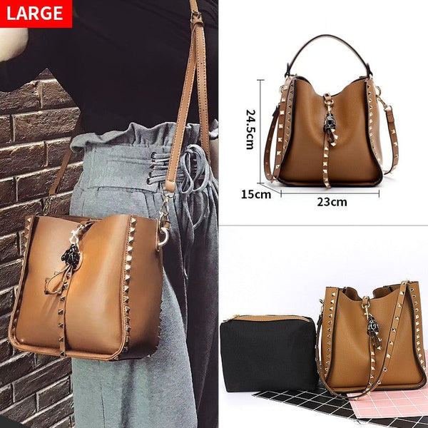 Genuine Leather Bags Women Metal Studded Crossbody Bags - Frimunt Clothing Co.