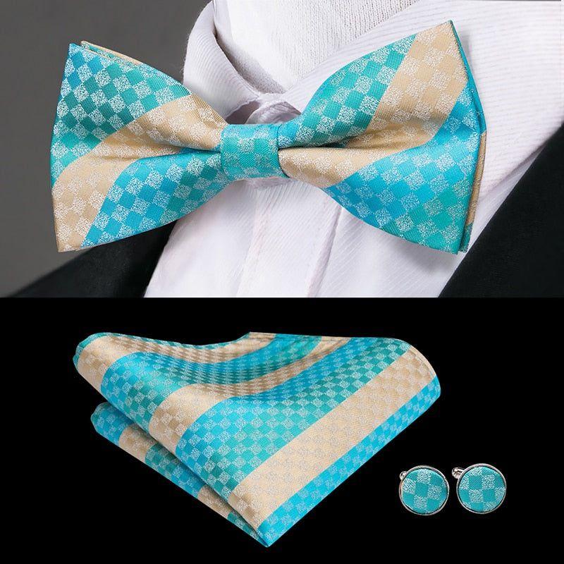 Hi-Tie Classic Black Bow Ties for Men 100% Silk Butterfly Pre-Tied Bow Tie Pocket Square Handkerchief - Frimunt Clothing Co.