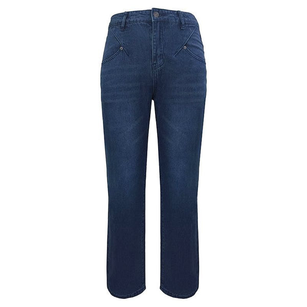 Women's Spring Summer Wide Leg Retro Blue Jeans High Waist Loose Plus Sizes - Frimunt Clothing Co.