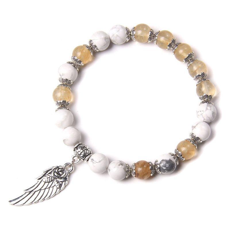 Handmade Silver Color Angel Wing charm Bracelet With Natural Stones Beads - Frimunt Clothing Co.