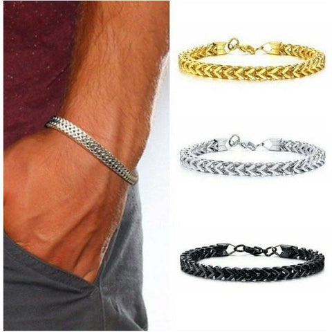 Men's Metallic Braid Link Stainless Steel Bracelet Elegant Simplicity Jewelry