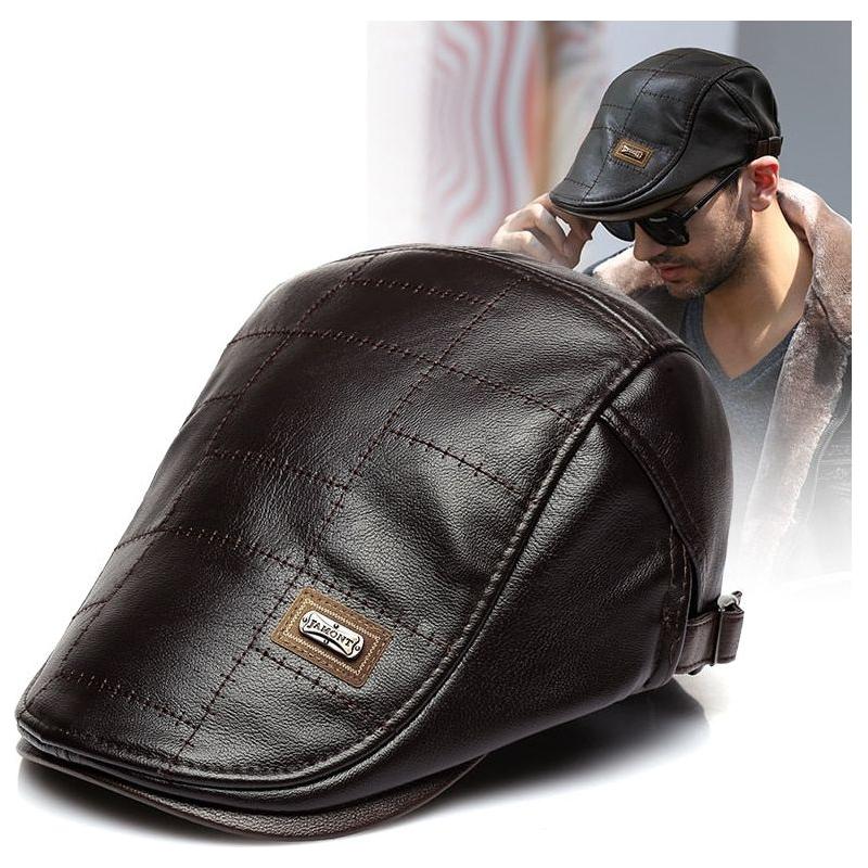 Top Level Leather Men's Newsboy Cap Duckbill Visor Hat Winter Autumn Warm Flat Caps Vintage Boinas Gatsby Hats - Frimunt Clothing Co.