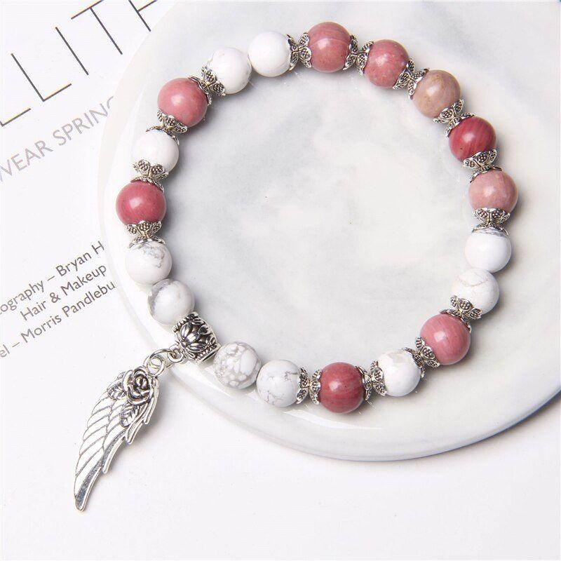 Handmade Silver Color Angel Wing charm Bracelet With Natural Stones Beads - Frimunt Clothing Co.