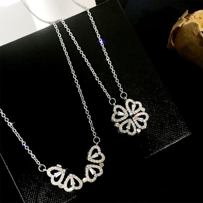 Women's Magnetic Folding Heart-Shaped Four-Leaf Clover Necklace New Popular Design 2 in 1 - Frimunt Clothing Co.