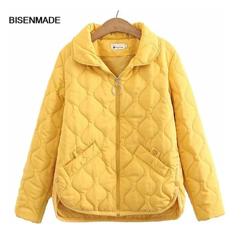 Plus Size Women Autumn Winter Thin Padded Jacket Side Split Warm Quilted