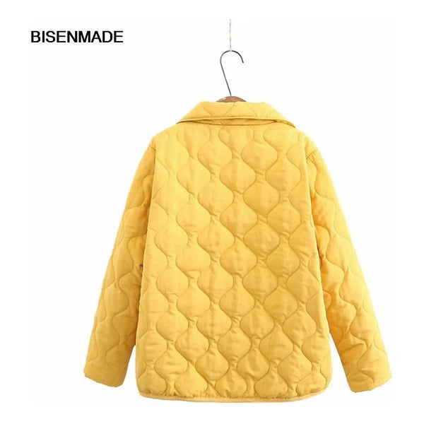 Plus Size Women Autumn Winter Thin Padded Jacket Side Split Warm Quilted